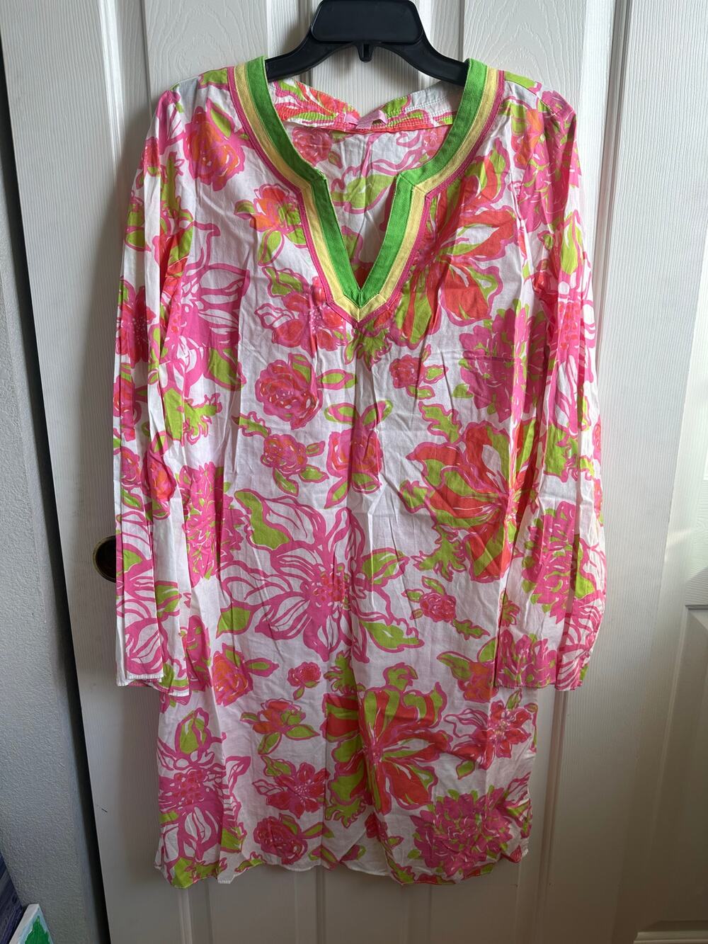 Lilly Pulitzer Tunic Dress Extra Large XL Pink Green Floral Resort Beach
